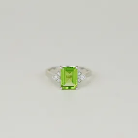 9ct White Gold 2.35ct Emerald Cut Peridot and Diamond Dress Ring