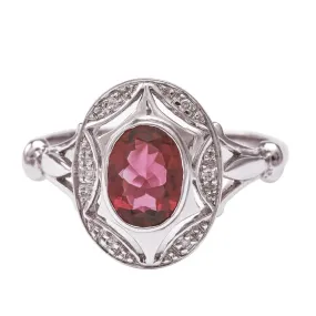 9ct White Gold Diamond Rhodolite Ring