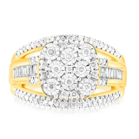 9ct Yellow Gold 1/2 Carat Diamond Big Look Dress Ring