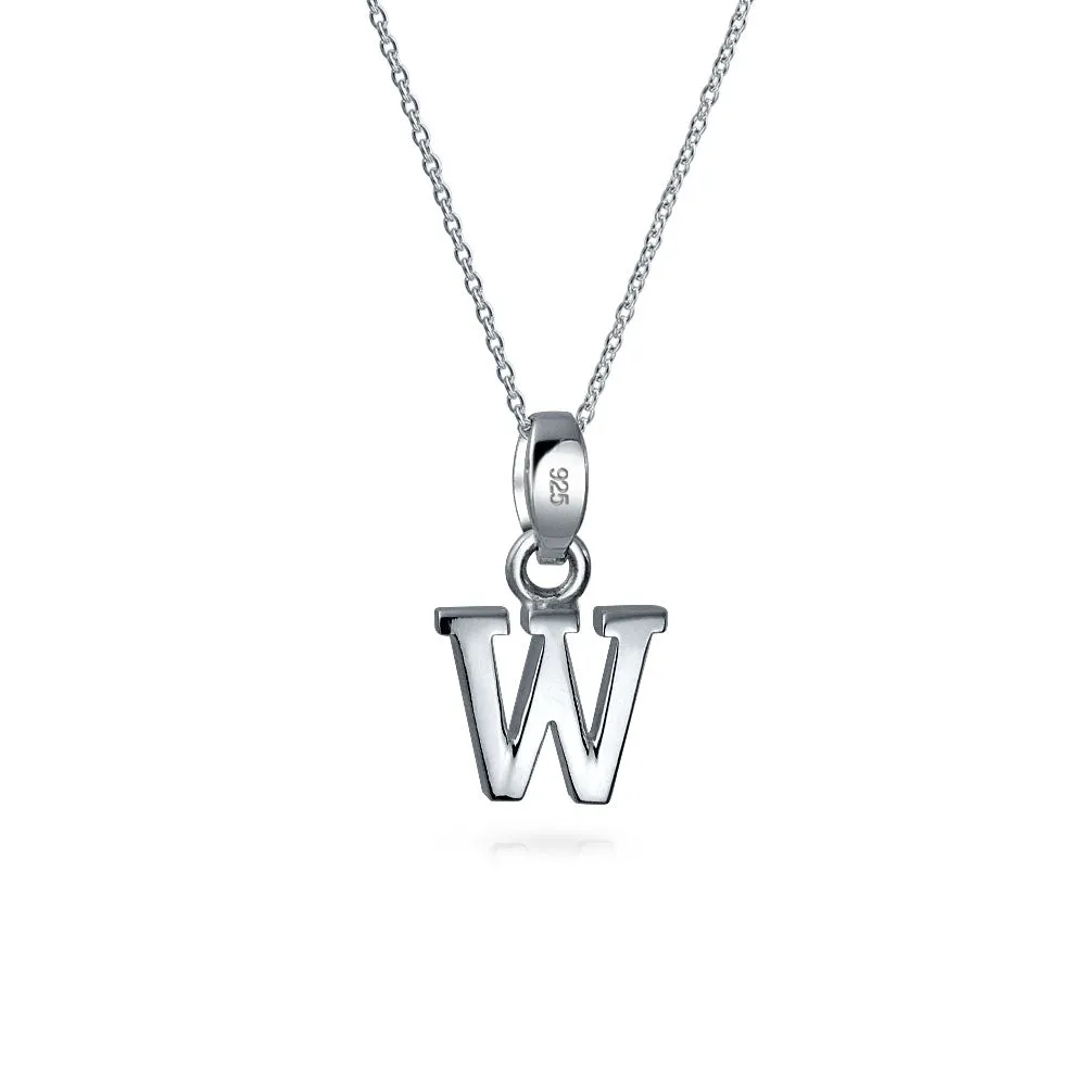 ABC Block Letter Initial Pendant Necklace in Sterling Silver A-Z Alphabet