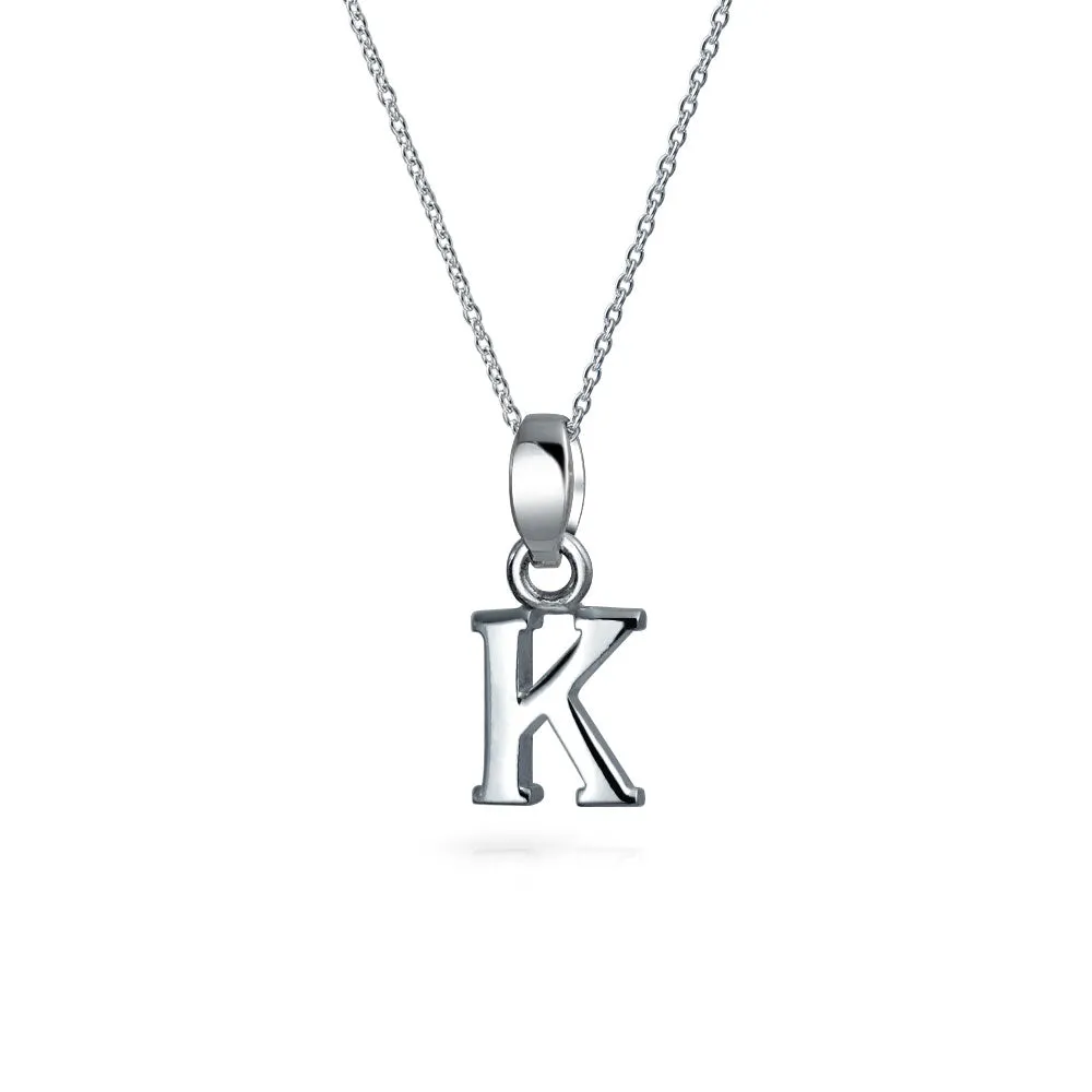 ABC Block Letter Initial Pendant Necklace in Sterling Silver A-Z Alphabet