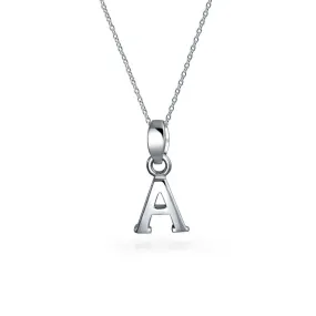 ABC Block Letter Initial Pendant Necklace in Sterling Silver A-Z Alphabet