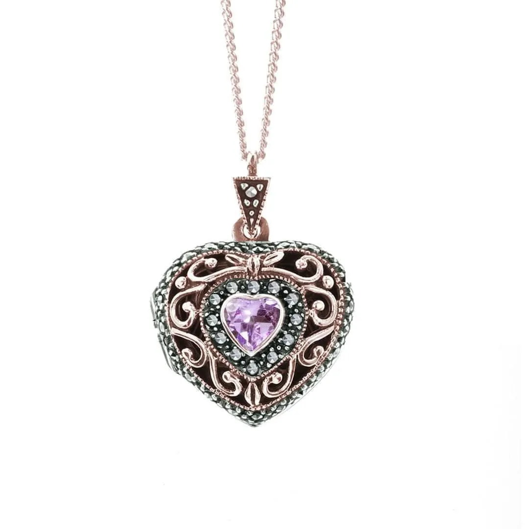 Amethyst Vintage Heart Locket Rose Gold   Photos