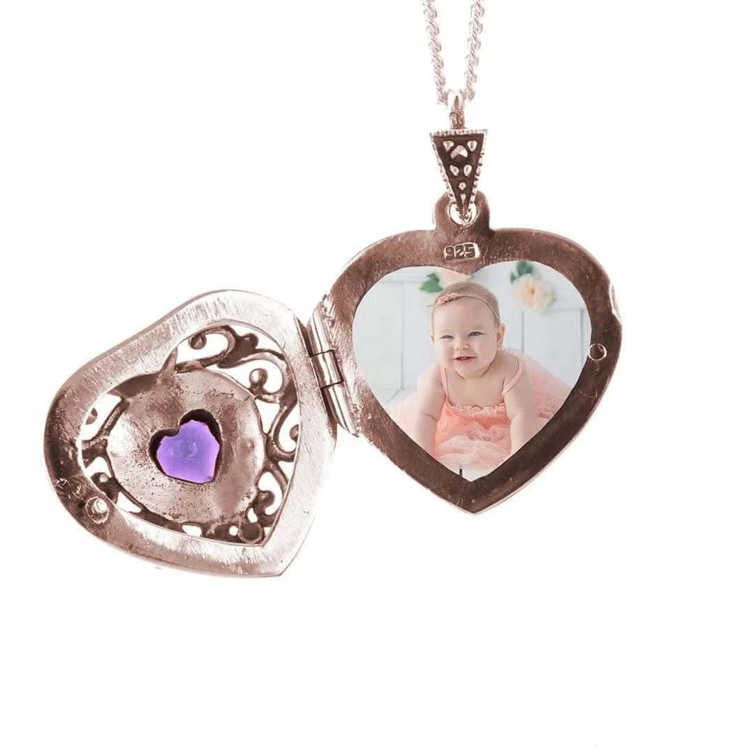 Amethyst Vintage Heart Locket Rose Gold   Photos