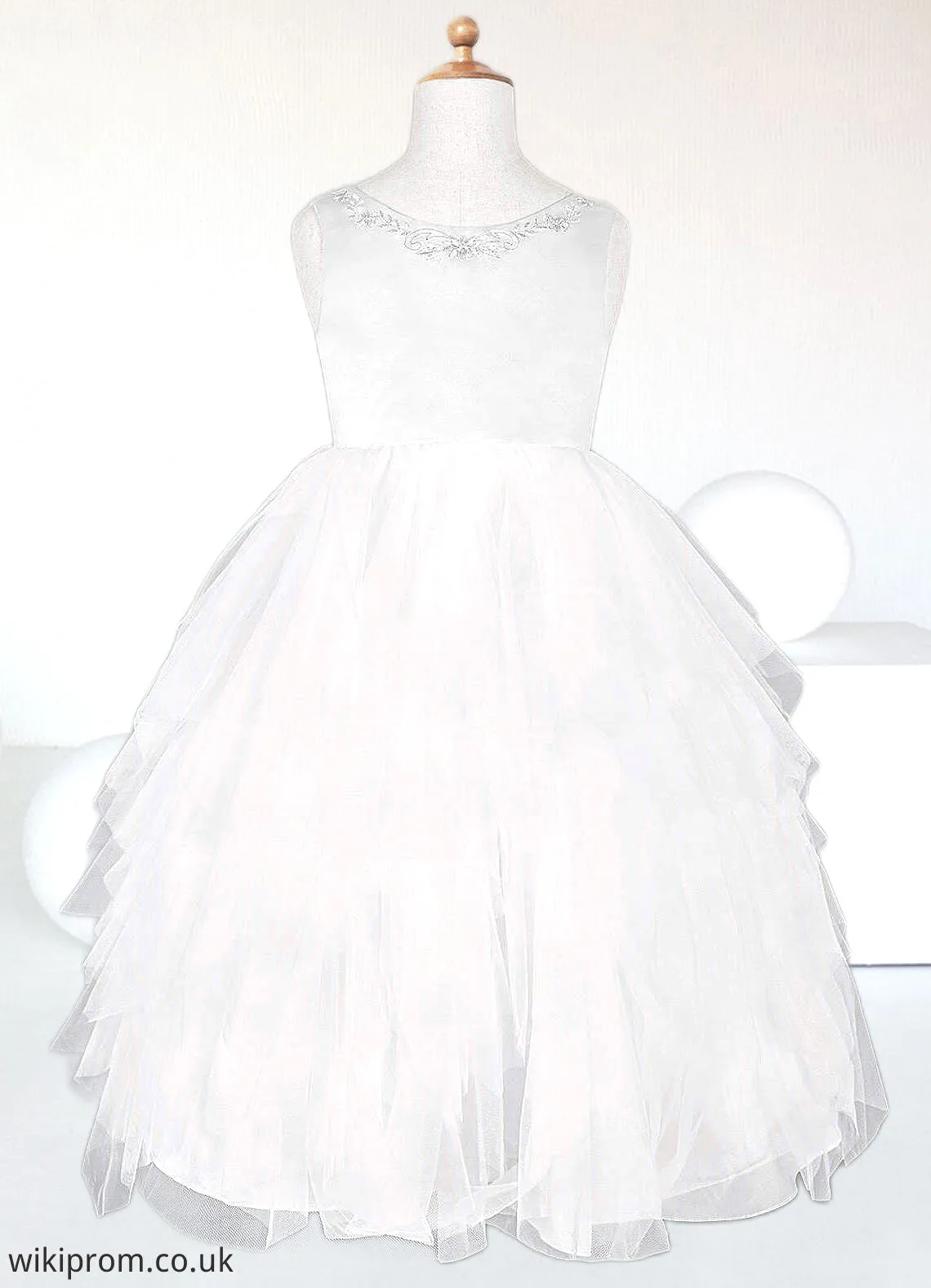 Anabelle Ball-Gown Embroidered Tulle Knee-Length Dress Diamond White SWKP0022808
