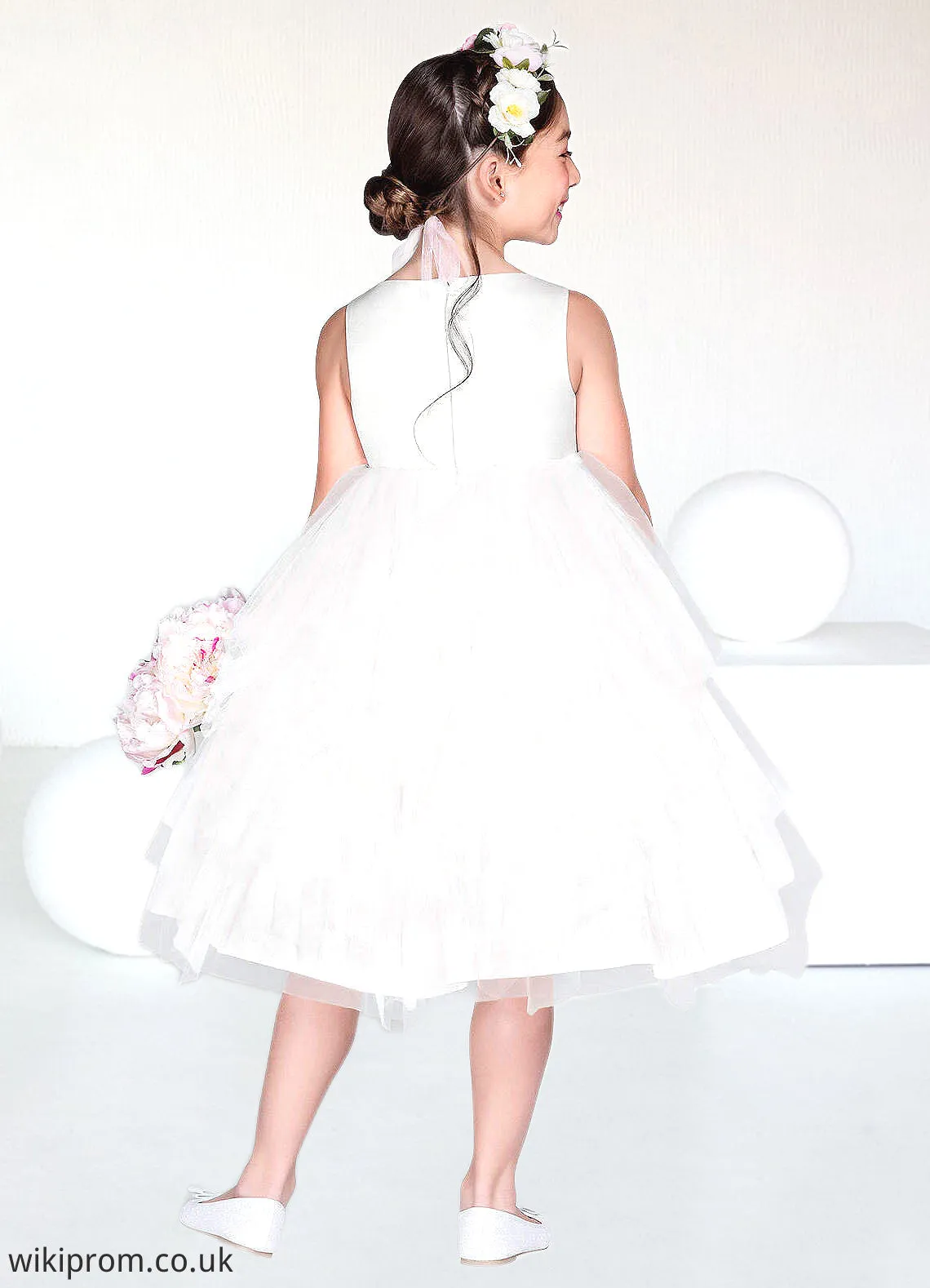 Anabelle Ball-Gown Embroidered Tulle Knee-Length Dress Diamond White SWKP0022808