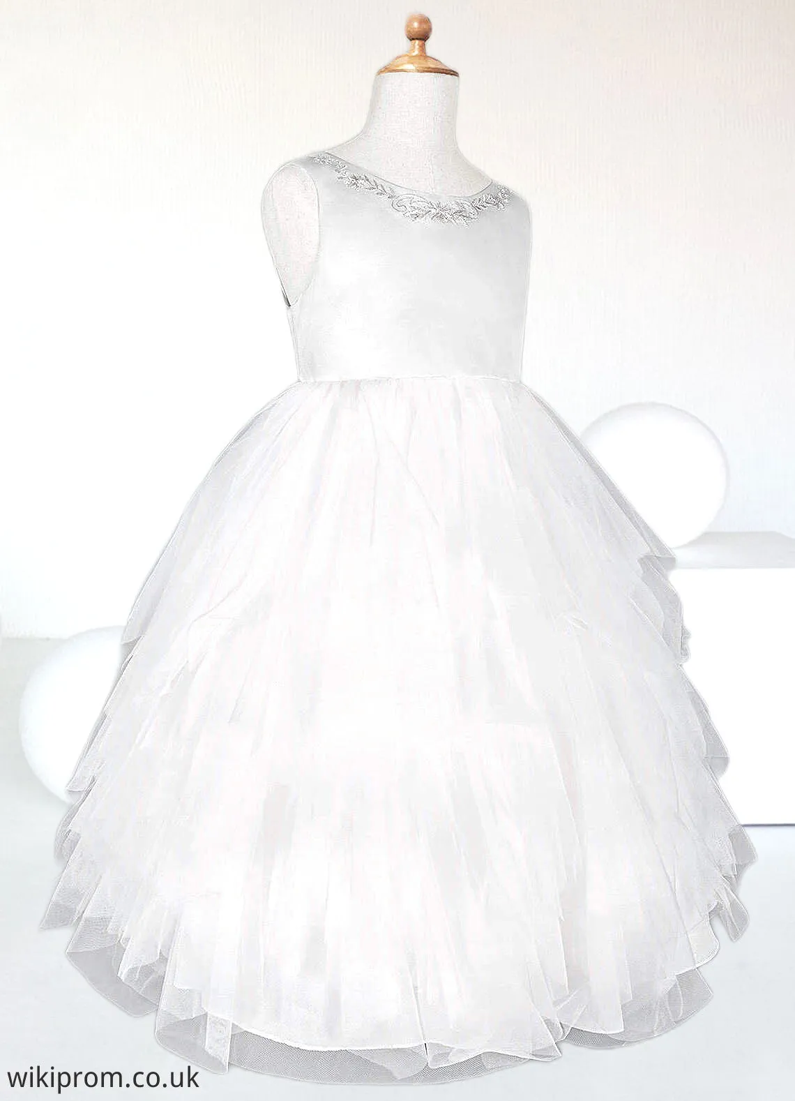 Anabelle Ball-Gown Embroidered Tulle Knee-Length Dress Diamond White SWKP0022808