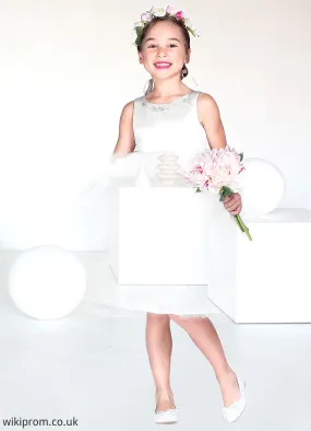 Anabelle Ball-Gown Embroidered Tulle Knee-Length Dress Diamond White SWKP0022808