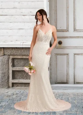 Aracely Mermaid Lace Chapel Train Dress Diamond White/Champagne BF2P0022761
