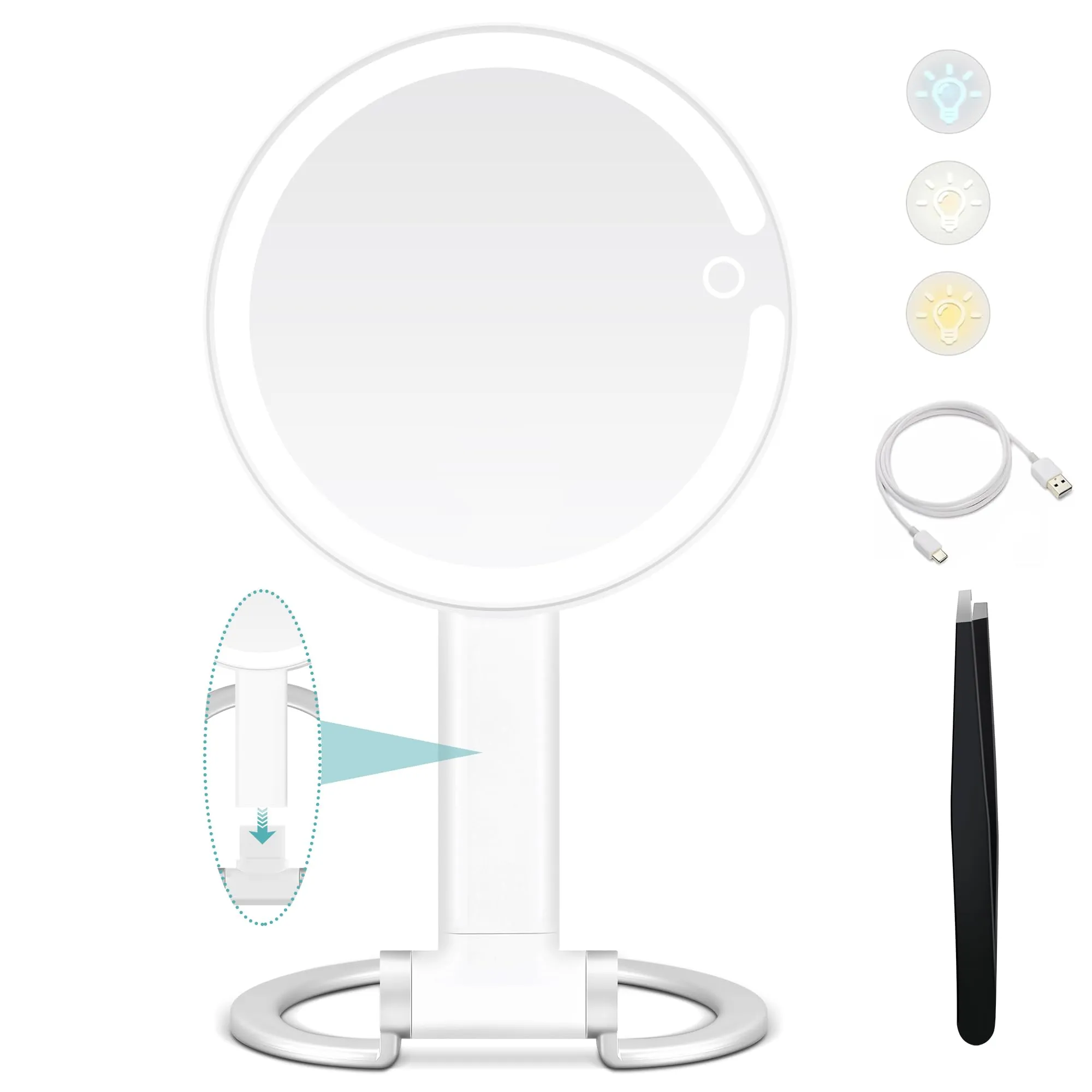 B Beauty Planet 20X Magnifying Mirror with Light, Lighted Makeup Mirror with 20X/1X Magnification, 3 Color Light and Adjustable Brightness, 3-in-1 Multifunctional Makeup Mirror with Lights 2000mAh