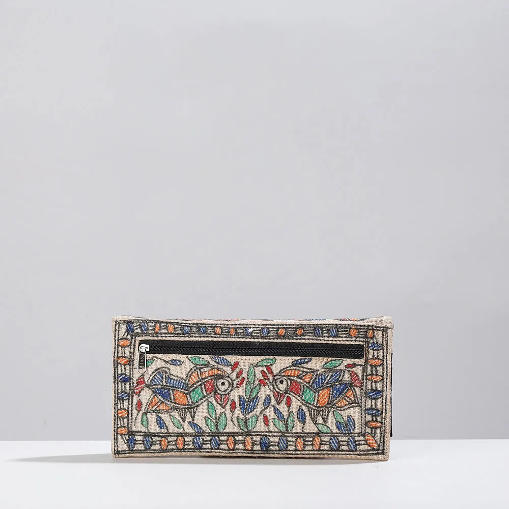 Beige - Madhubani Handpainted Jute Cotton Clutch