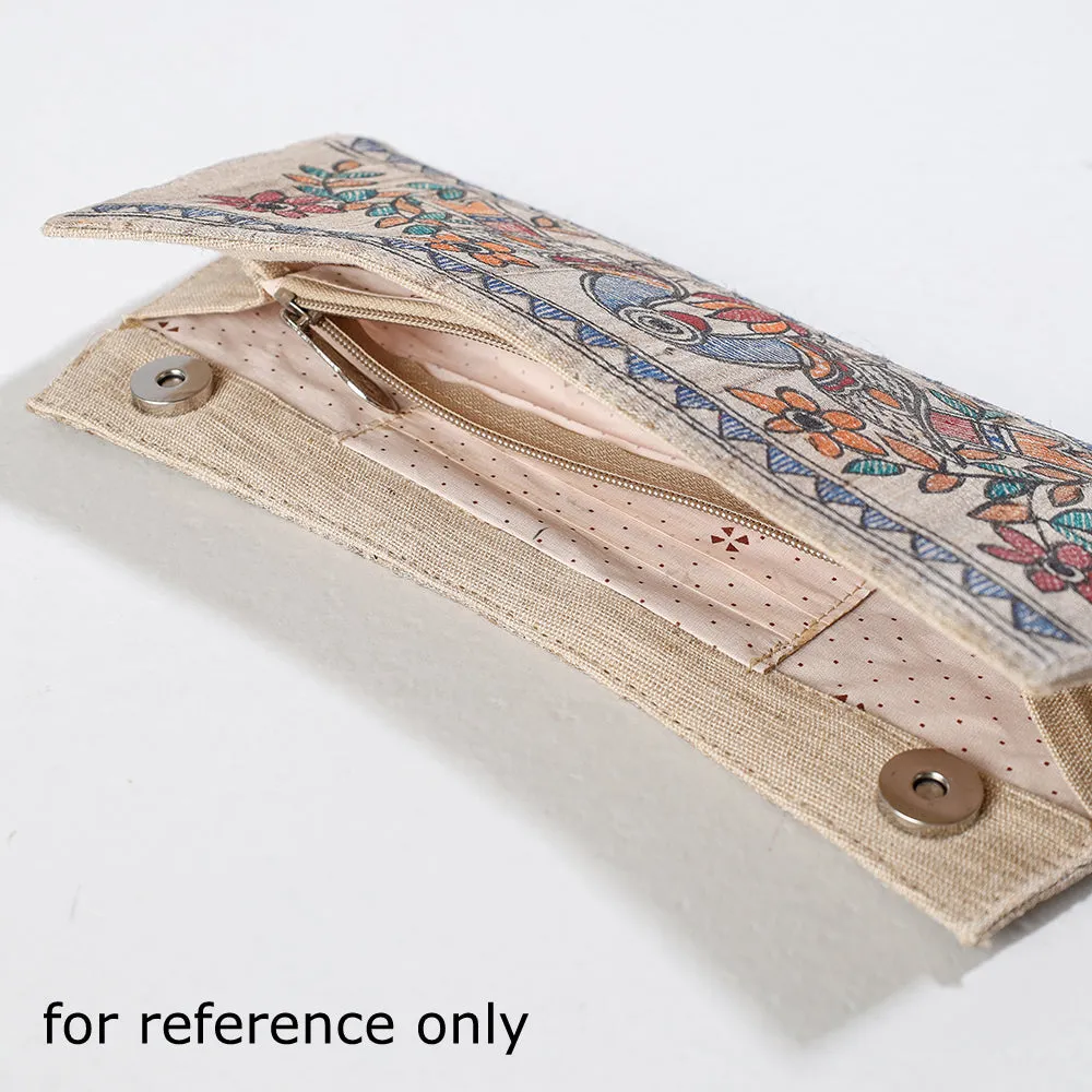 Beige - Madhubani Handpainted Tussar Silk Clutch
