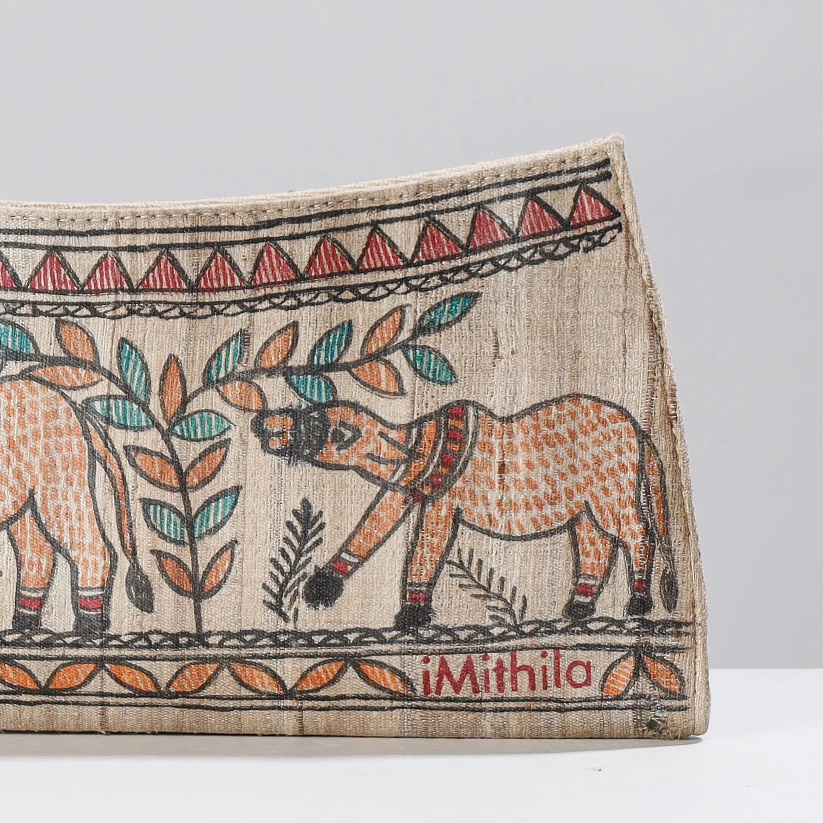 Beige - Madhubani Handpainted Tussar Silk Clutch