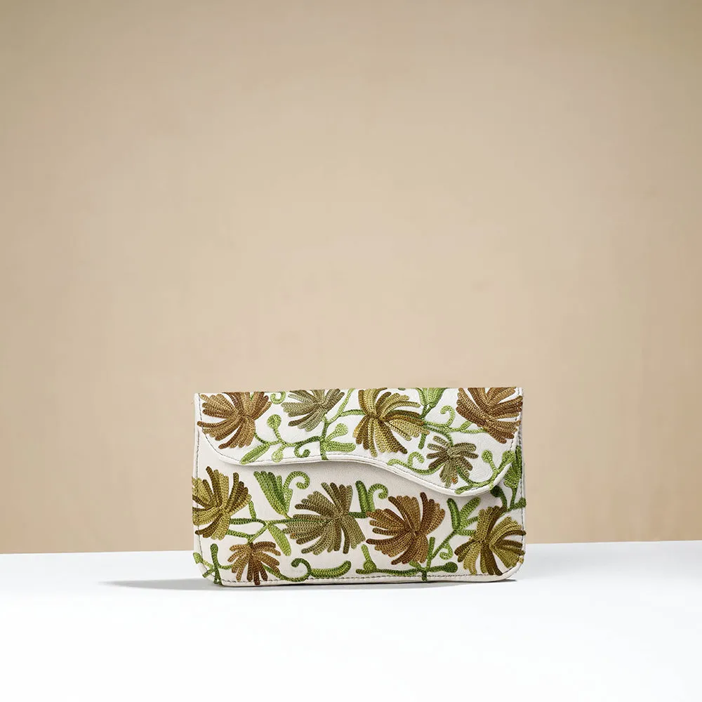 Beige - Original Chain Stitch Embroidery Leather Wallet
