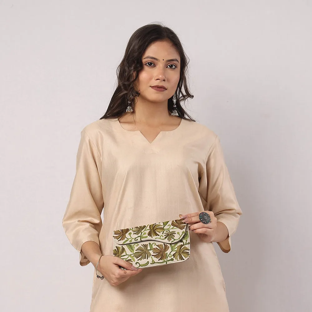 Beige - Original Chain Stitch Embroidery Leather Wallet