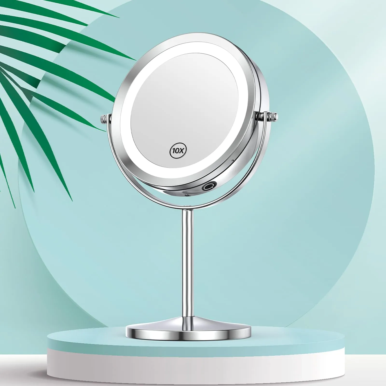 Benbilry Lighted Makeup Mirror with Magnification, 1X/10X Magnifying Makeup Mirror, LED Vanity Mirror with Lights, Battery Operated, 7 Inch Swivel Portable Cordless Desk Mirror