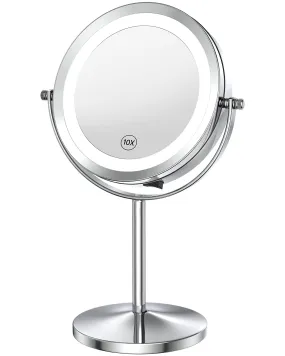 Benbilry Lighted Makeup Mirror with Magnification, 1X/10X Magnifying Makeup Mirror, LED Vanity Mirror with Lights, Battery Operated, 7 Inch Swivel Portable Cordless Desk Mirror