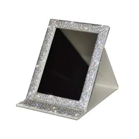 Bestbling Bling Portable Mirror Folding Travel Vanity Mirror with Desktop Standing Makeup Mirror for Cosmetics Beauty (Silver)