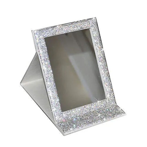 Bestbling Bling Portable Mirror Folding Travel Vanity Mirror with Desktop Standing Makeup Mirror for Cosmetics Beauty (Silver)