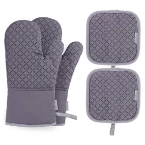 BESTONZON 4PCS Heat Resistant Oven Mitts and Pot Holders, Soft Cotton Lining with Non-Slip Surface for Safe BBQ Cooking Baking Grilling