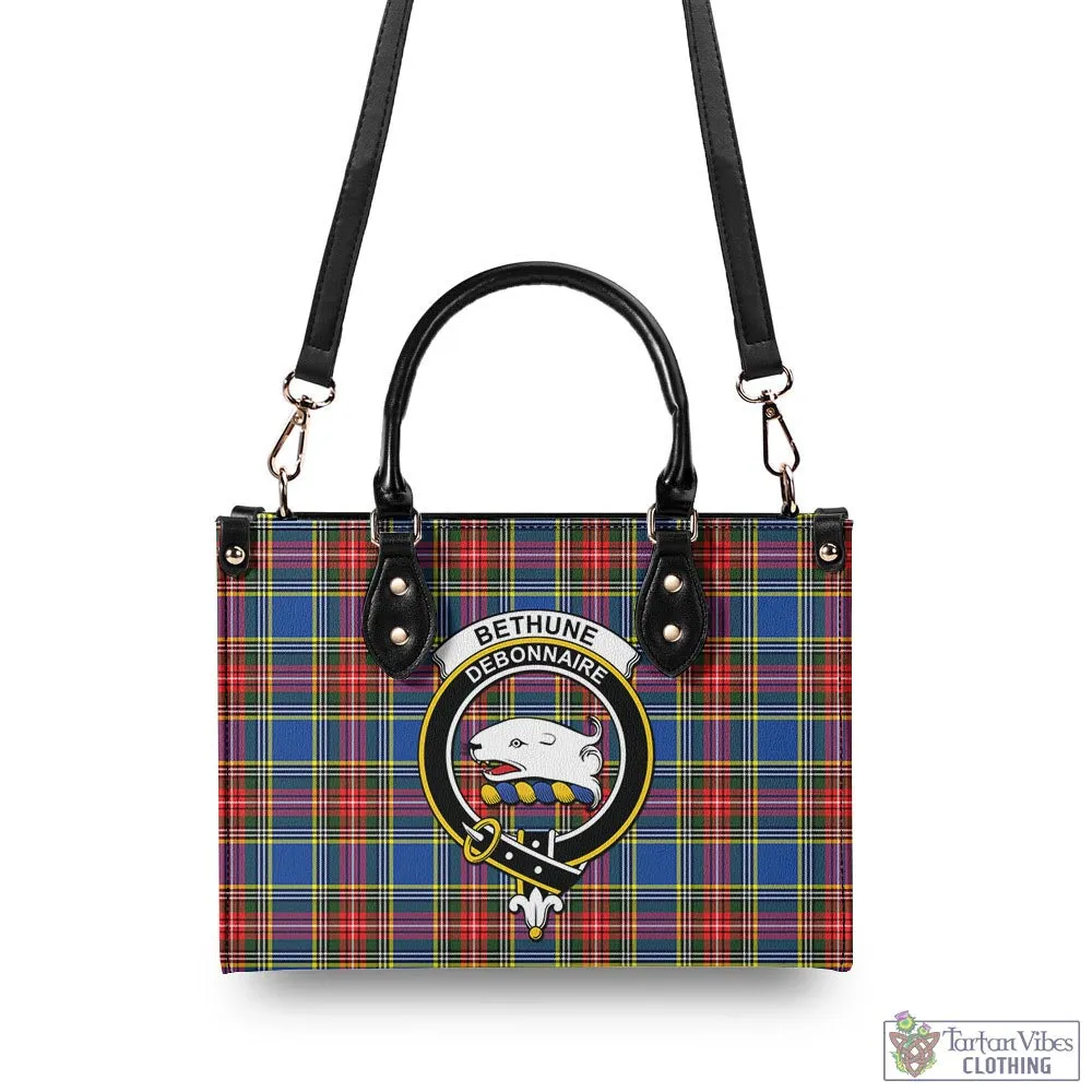 Bethune Tartan Luxury Leather Handbags with Family Crest