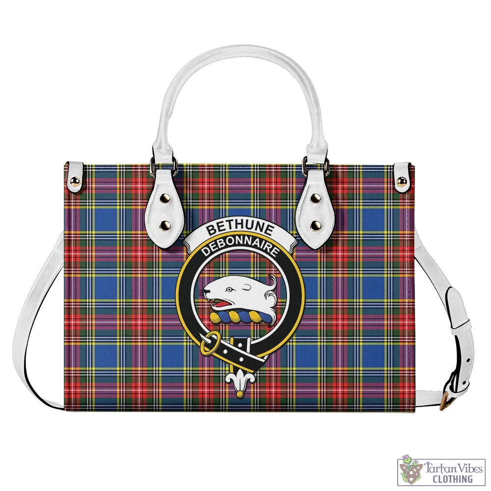 Bethune Tartan Luxury Leather Handbags with Family Crest