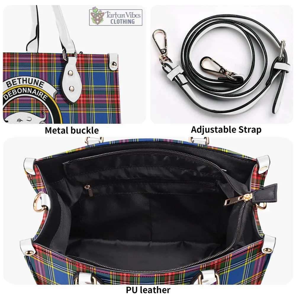 Bethune Tartan Luxury Leather Handbags with Family Crest