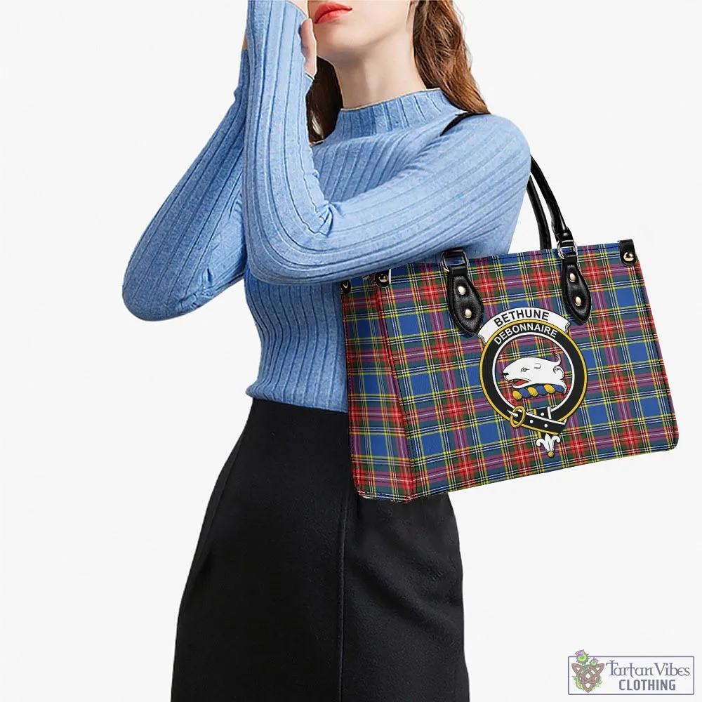 Bethune Tartan Luxury Leather Handbags with Family Crest