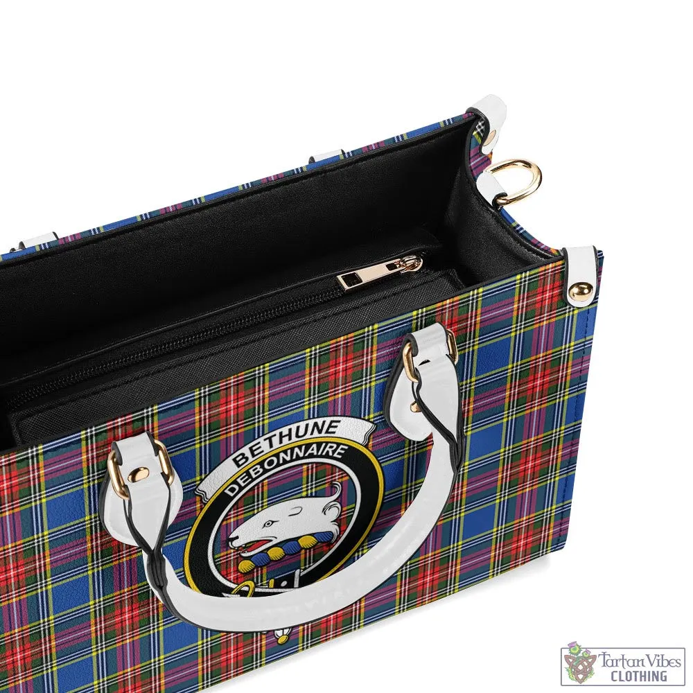 Bethune Tartan Luxury Leather Handbags with Family Crest
