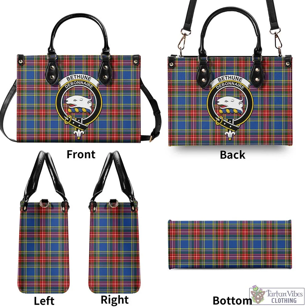 Bethune Tartan Luxury Leather Handbags with Family Crest