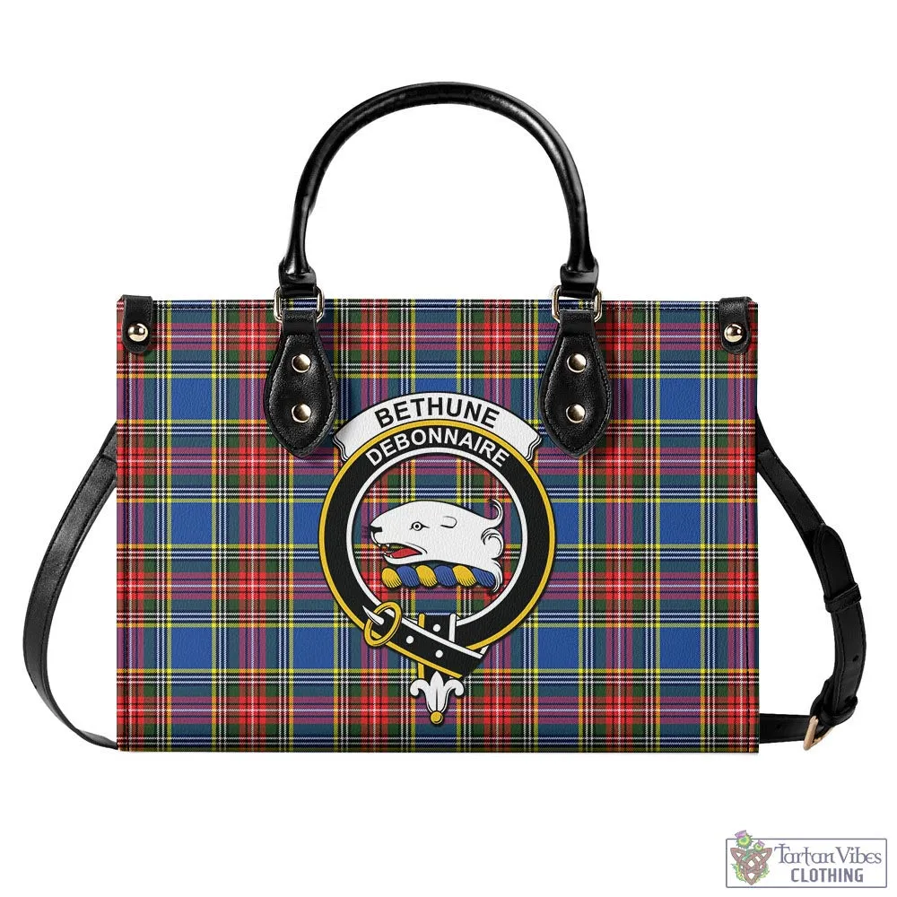 Bethune Tartan Luxury Leather Handbags with Family Crest