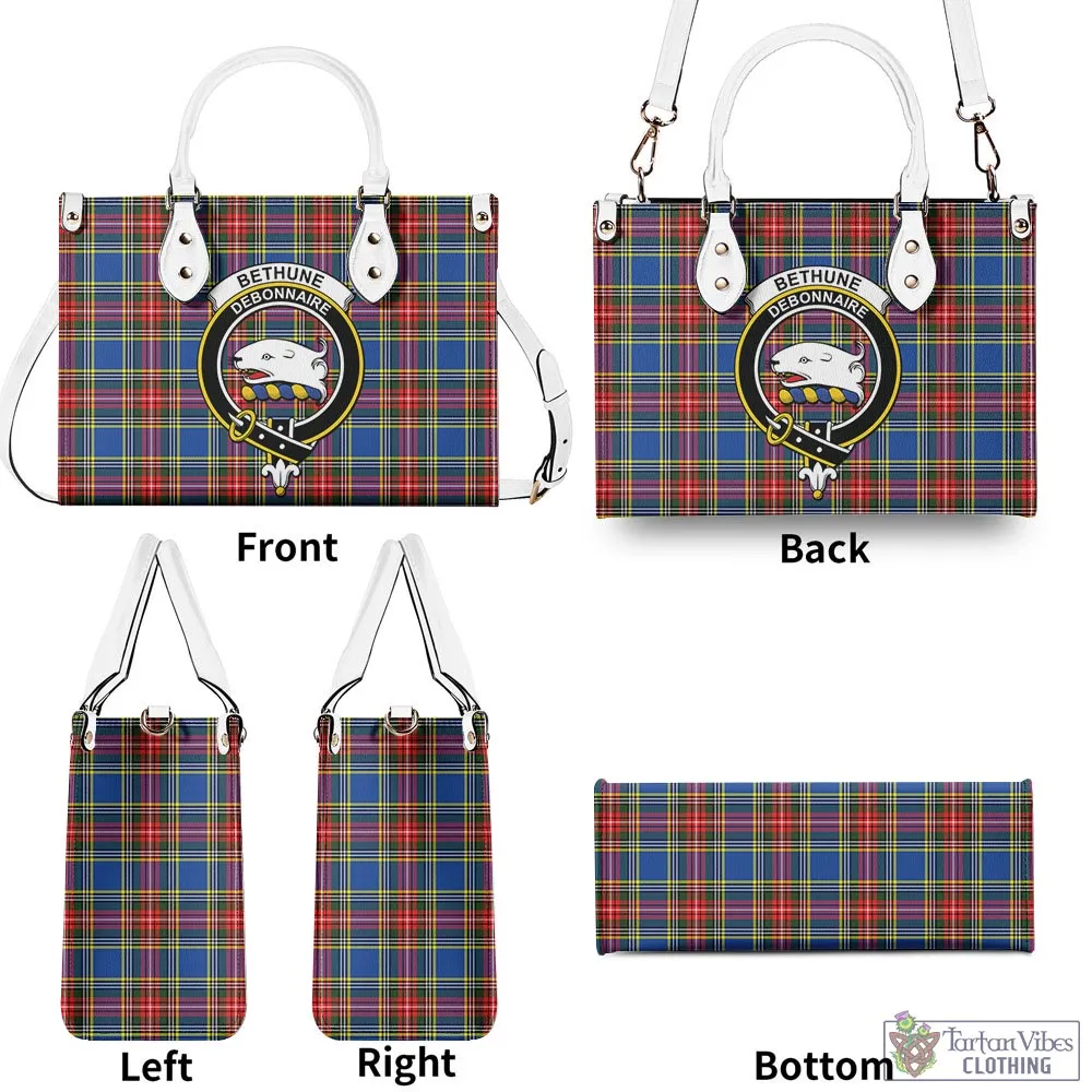 Bethune Tartan Luxury Leather Handbags with Family Crest