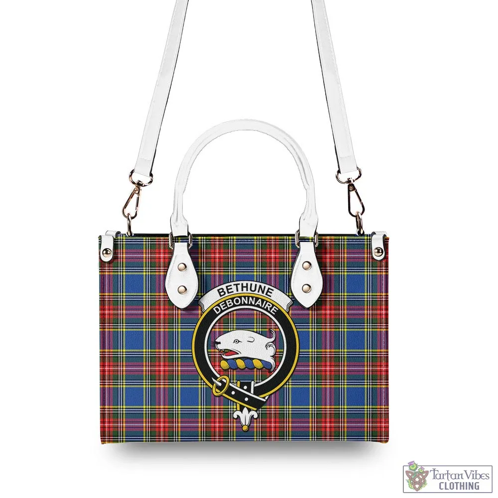 Bethune Tartan Luxury Leather Handbags with Family Crest