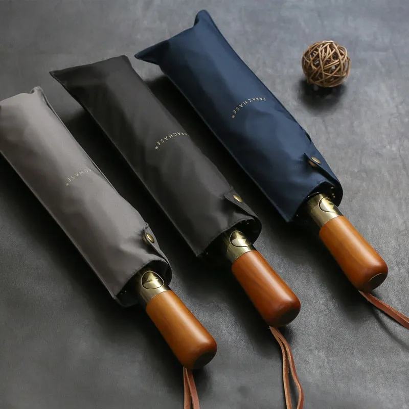 Big Umbrella Men Business Style 115cm Automatic Umbrella Rain Double Layer 10K Windproof Large Golf Umbrellas Wooden