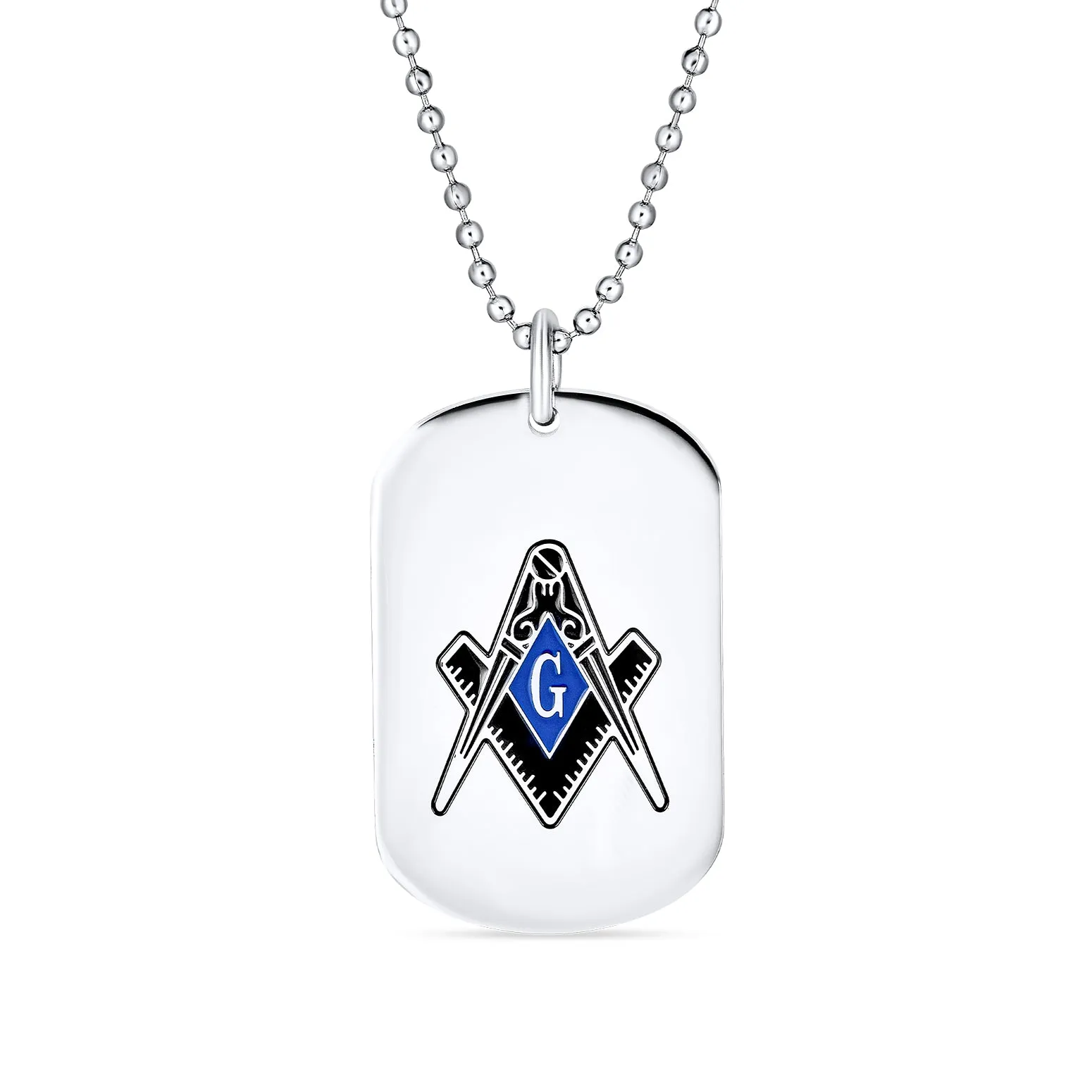 Black Blue Freemason Compass Masonic Necklace for Men Silver Tone Stainless Steel