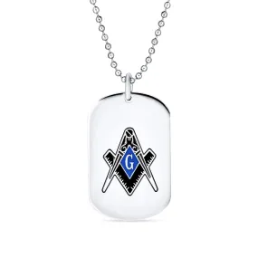 Black Blue Freemason Compass Masonic Necklace for Men Silver Tone Stainless Steel
