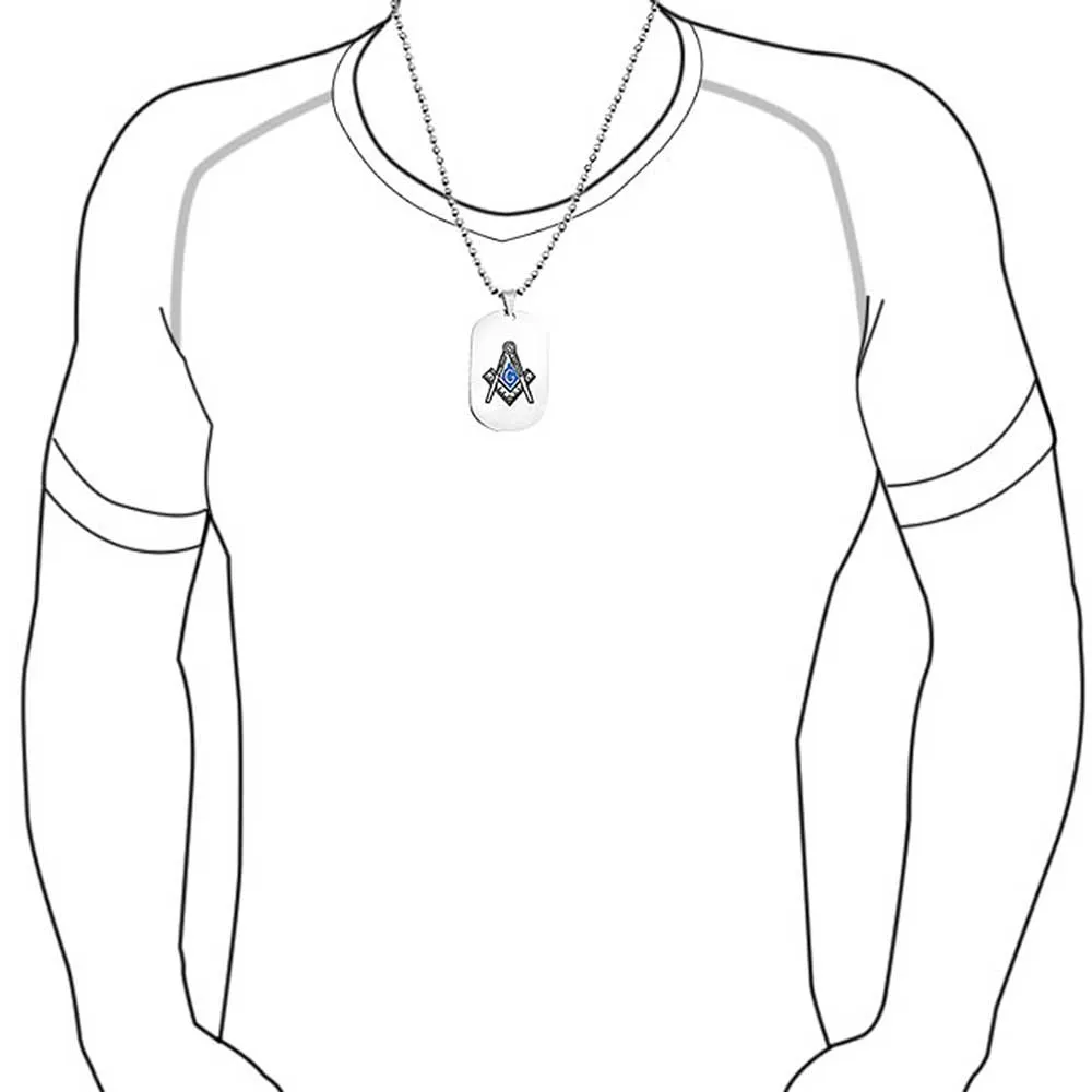 Black Blue Freemason Compass Masonic Necklace for Men Silver Tone Stainless Steel