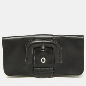 Black Leather Lucy Flap Clutch