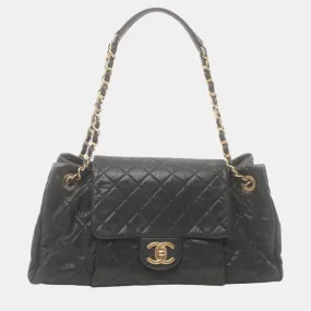 Black Leather Matelasse Shoulder Bag