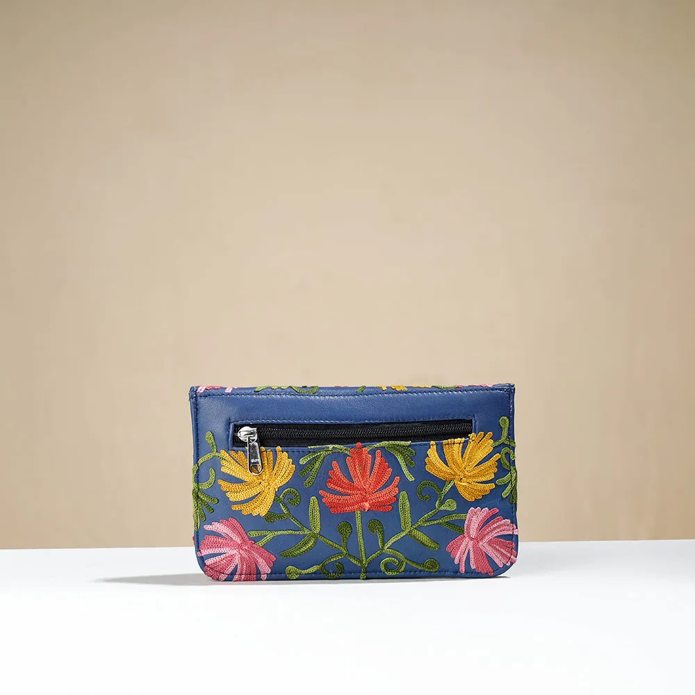 Blue - Original Chain Stitch Embroidery Leather Wallet