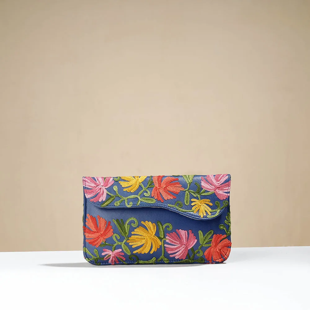 Blue - Original Chain Stitch Embroidery Leather Wallet