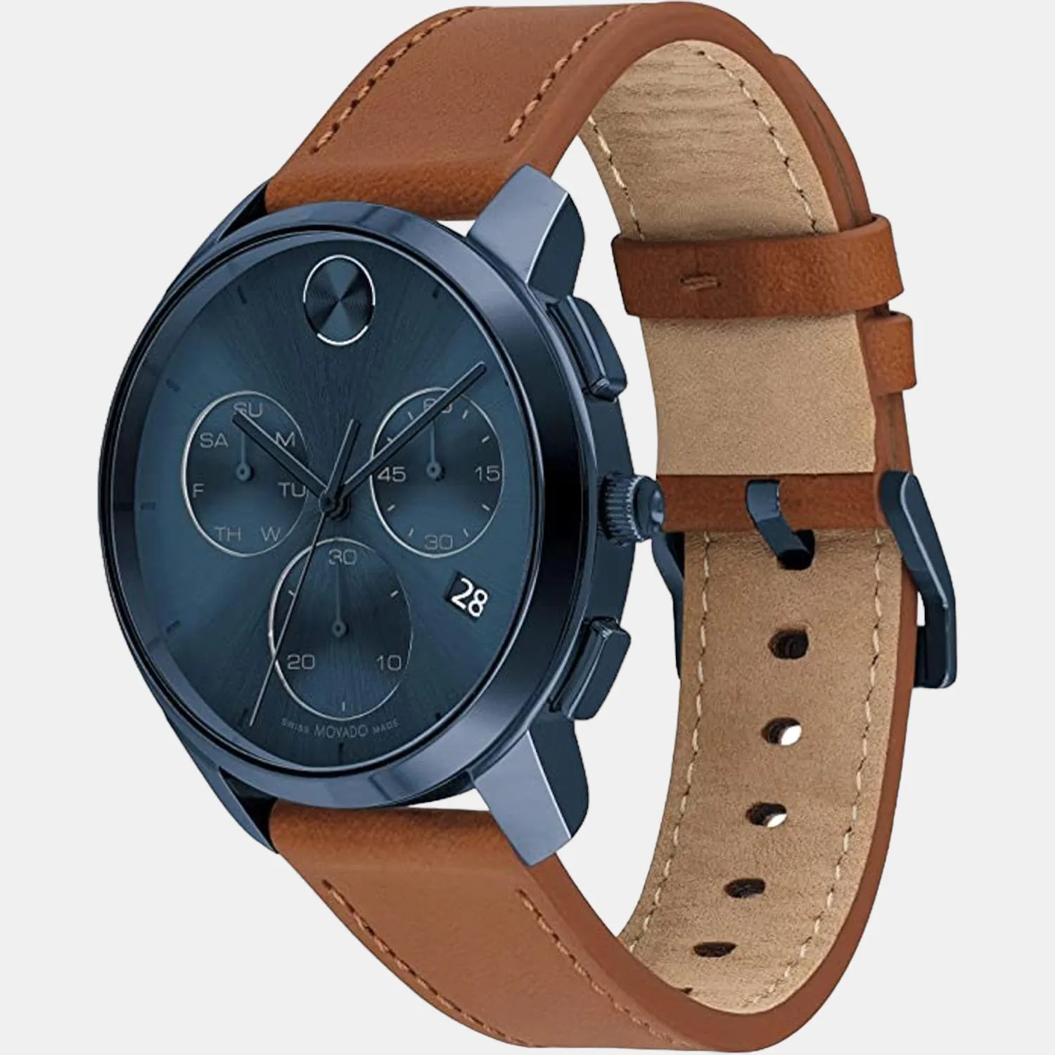 Bold Men's Blue Dial Chronograph Leather Watch 3600834