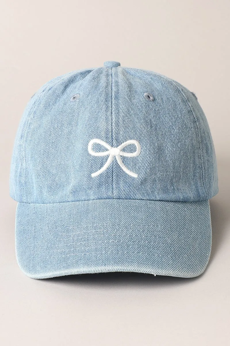 Bow Embroidered Denim Baseball Cap