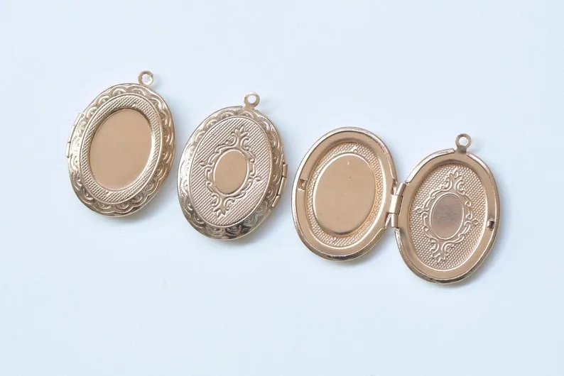 Brass Cross Oval Flat Photo Locket Pendants 22x29mm