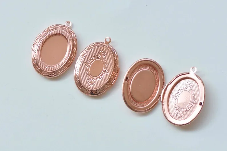 Brass Cross Oval Flat Photo Locket Pendants 22x29mm
