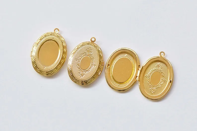 Brass Cross Oval Flat Photo Locket Pendants 22x29mm