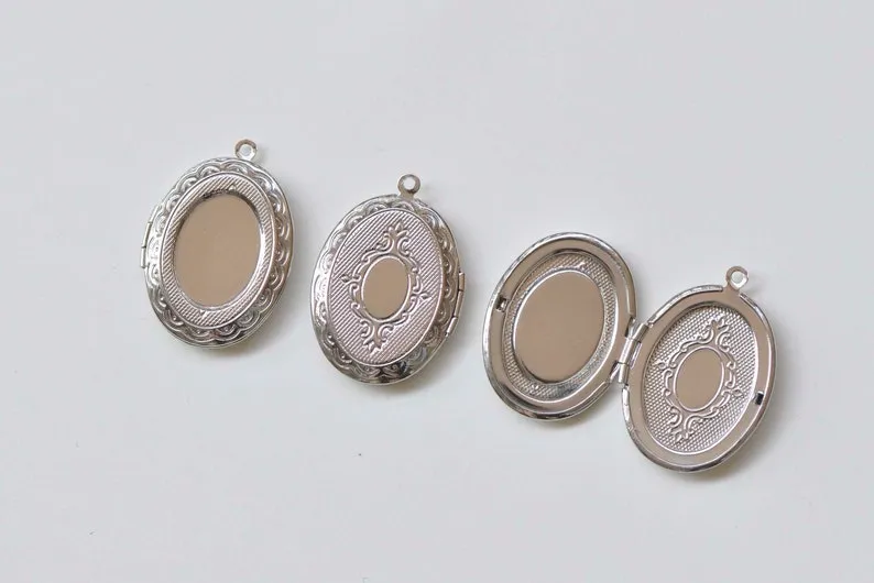 Brass Cross Oval Flat Photo Locket Pendants 22x29mm