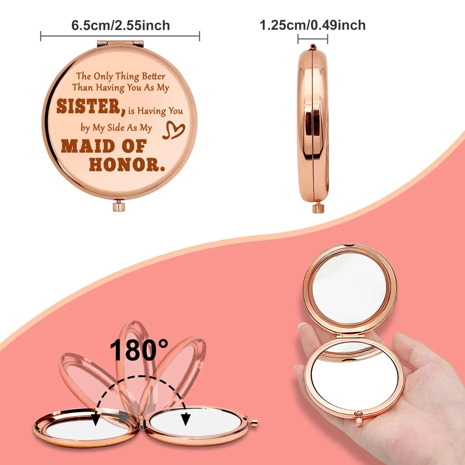 Bridesmaid Sister Gifts Maid of Honor Gifts for Sister Compact Makeup Mirror Bridal Shower Gifts Compact Mirror Sister Maid of Honor Proposal Gifts Bachelorette Party Gift Travel Pocket Makeup Mirror