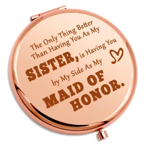 Bridesmaid Sister Gifts Maid of Honor Gifts for Sister Compact Makeup Mirror Bridal Shower Gifts Compact Mirror Sister Maid of Honor Proposal Gifts Bachelorette Party Gift Travel Pocket Makeup Mirror