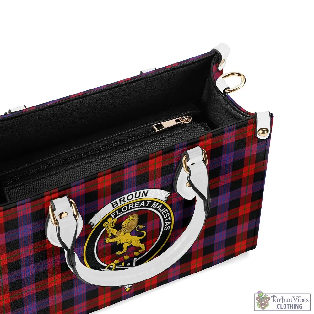 Broun Modern Tartan Luxury Leather Handbags with Family Crest